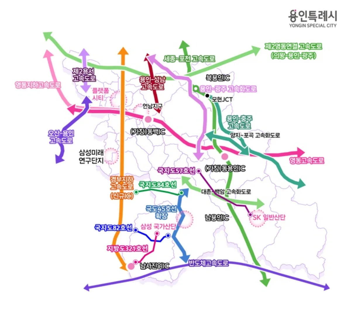 연결 도로 · 원삼 일반산단 · 이동·남사 국가산단
