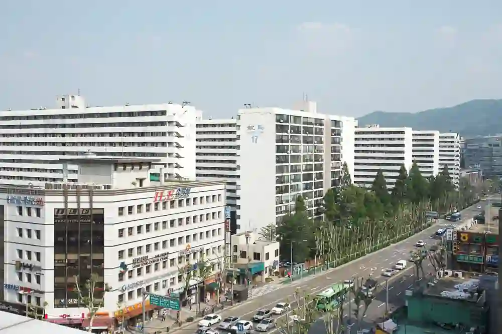 2010년 6월 은마아파트 16·17동과 삼성로의 보도·상가